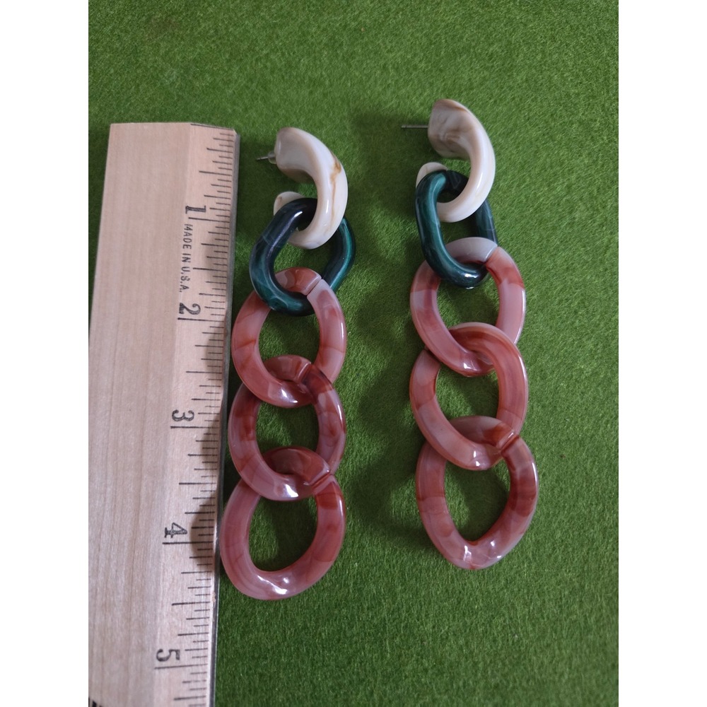 😎Vintage Style Acrylic Resin Link Drop Earrings Marbled Green Pink Cream Dangle